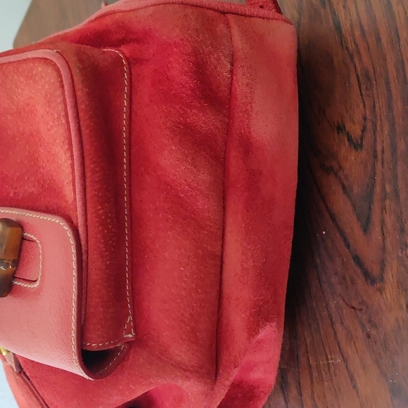 Red Suede Gucci Backpack Vintage Bamboo main image 11